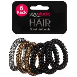Style Studio Spiral Hair Bands 6pk - Black And Gold
